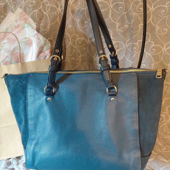 Coach Kleo Carryall pebble leather and suede in Denim Color - Picture 3 of 6